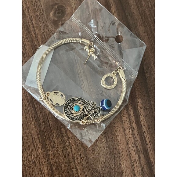 Bracelet Hamsa Gold Color Beaded Evil Eye Spiritual Fashion Jewelry Bangle new - Picture 2 of 2